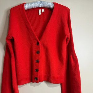 Anthropologie Moth Women's Red Cardigan V Neck Flared Sleeves Size XS